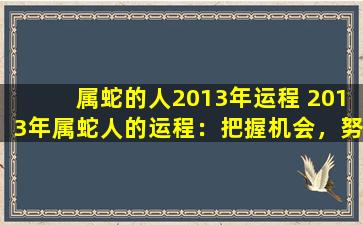 属蛇的人2013年运程 2013年属蛇人的运程：把握机会，努力前进